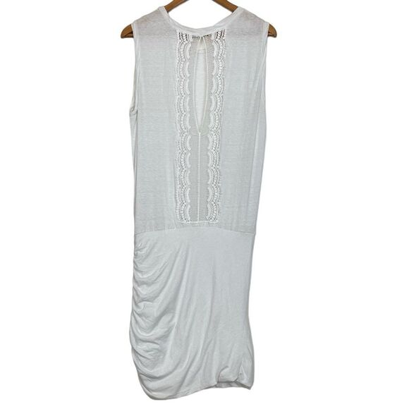 Pam & Gela Sleeveless Midi Dress Drop Waist Ruched Lace White Made in USA Large - Picture 1 of 9